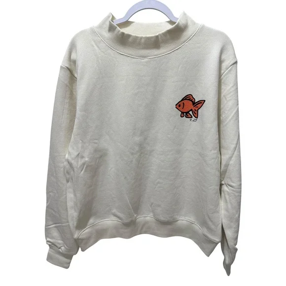 PARKE Mockneck Sweatshirt Briland Bahamas Fish Cream Womens Size S/M NWOT - Picture 2 of 7